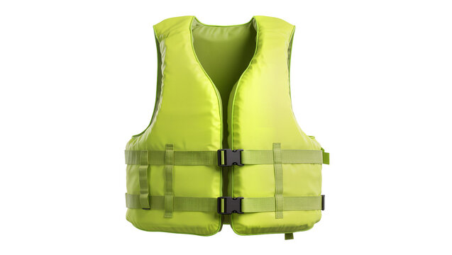 Bright yellow life vest with adjustable straps and buckles, isolated on transparent background