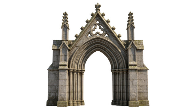Gothic stone archway with ornate tracery, isolated on transparent background