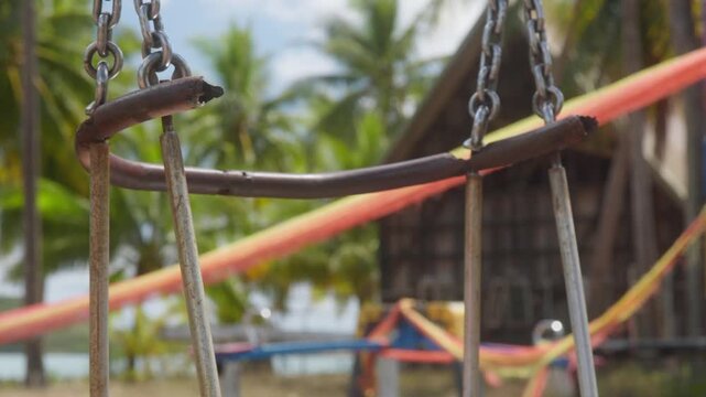 Abandoned and deteriorating children&rsquo;s playground in a regional Australian town. Themes of rural decline, economic hardship, population change, community neglect and ageing infrastructure. Clip 5