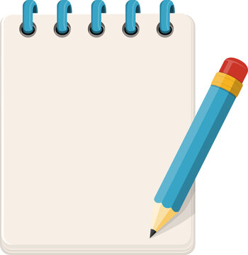 notepad and pencil flat cartoon illustration