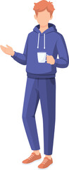 Obraz premium young man holding coffee cup flat cartoon illustration