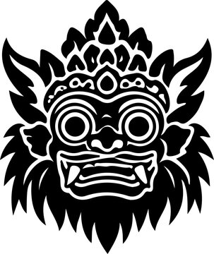 Ornate Stylized Barong Guardian Lion Head Vector Graphic for Balinese Traditional Art and Cultural Design