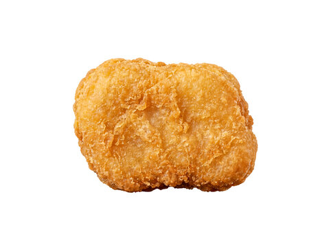 Delicious golden-brown fried chicken nugget, featuring a crispy texture.