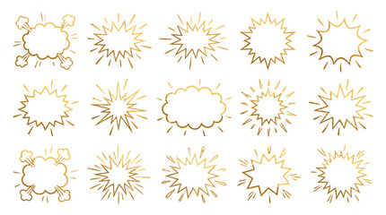 Golden hand drawn comic explosion and speech bubble set © Mark