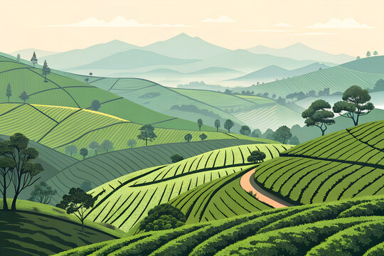 Munnar tea plantations, geometric vector hills