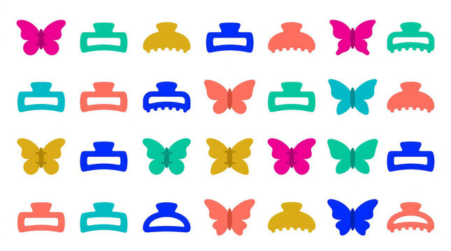 Colorful Butterfly Hair Clips and Claw Clips Collection for Women Fashion Accessories Vector Illustration Set