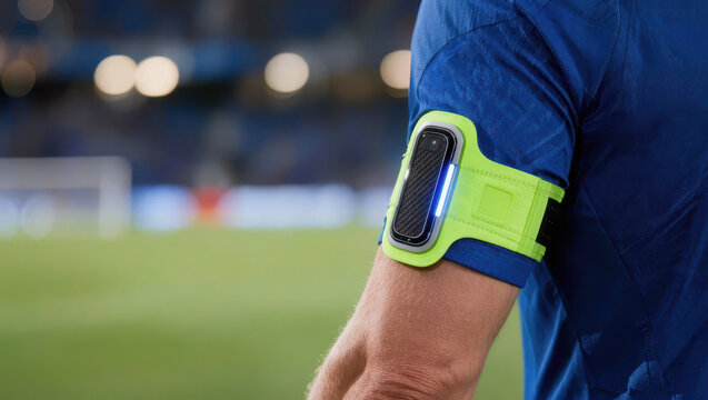 Armband sport athlete blue green wearable sensor fitness training shirt light sleeve field stadium exercise equipment device