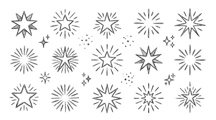 Obraz premium Hand drawn starburst sparkle doodle set in black outline