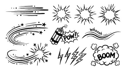 Comic motion lines and explosion burst vector element set © Mark