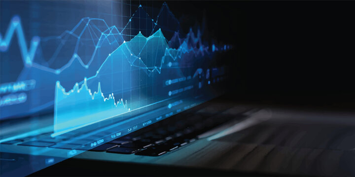 Abstract technology background with laptop displaying binary code and digital data concept illustration of global finance and communication network