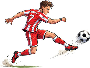 Naklejka premium Dynamic illustration of a soccer player kicking a ball