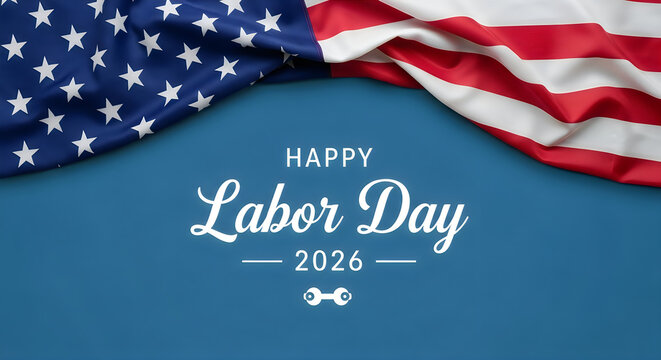 Happy labor day celebration card with american flag and soccer ball for 2026