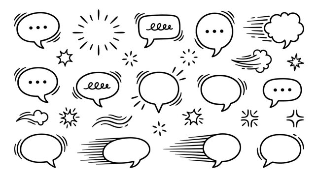 Hand drawn comic speech bubble and doodle icon set