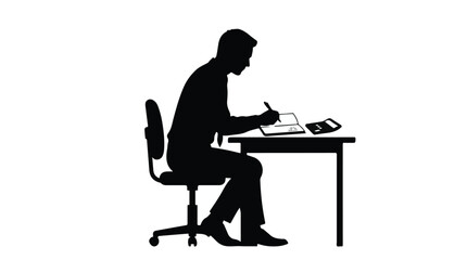 Fototapeta premium Silhouette of an accountant working at desk with calculator