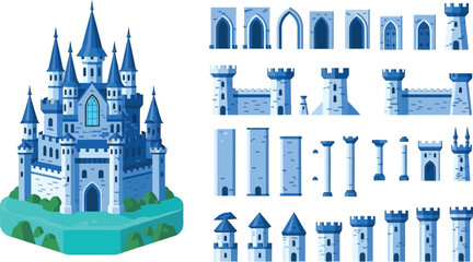 Fantasy castle with modular architectural elements Vector © MDTOFIZUL