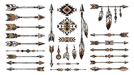 Hand drawn tribal arrow and feather decorative element set © Mark