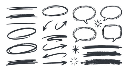 Hand drawn underline arrows circles and speech bubble sketch set © Mark