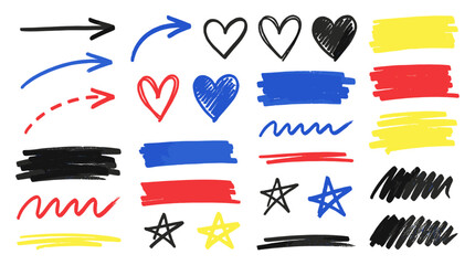 Hand drawn marker arrows hearts stars and highlight brush strokes © Mark