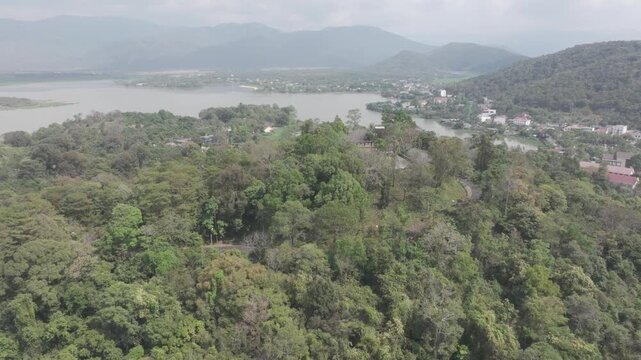 Scenic view of Bao Dai Villa at Lak Lake in Lien Son Lak Commune, Dak Lak Province, Vietnam, showcasing the historic royal residence surrounded by the tranquil Central Highlands landscape.
