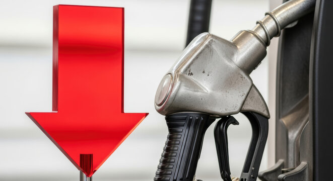 Oil prices drop with energy concerns impacting transition to cleaner fuel sources in this close up of fuel pump nozzle