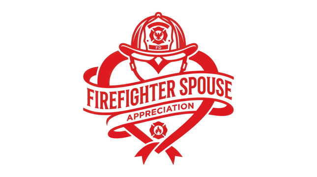 Firefighter Spouse Appreciation Heart Emblem with Helmet and Ribbon