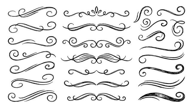 Hand drawn ornamental flourish swirl divider set