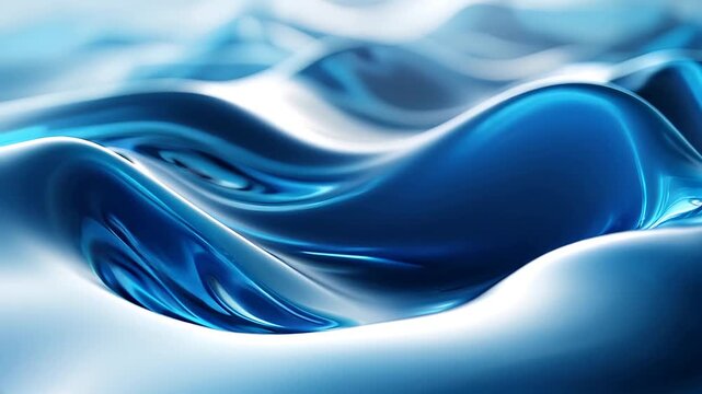 Abstract blue liquid wave with shiny metallic texture, suitable for backgrounds, banners, digital art, and modern design projects.