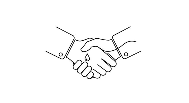 Business handshake with drop of water, partnership and trust concept, simple line art
