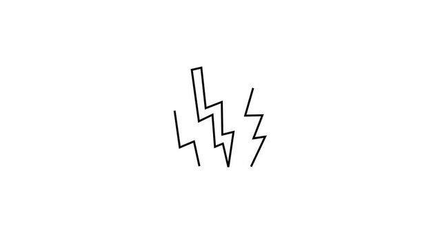 Energetic motion graphics elements featuring three animated white lightning bolts flashing, perfect for high voltage power, electric charging, storm weather, or transition effects.