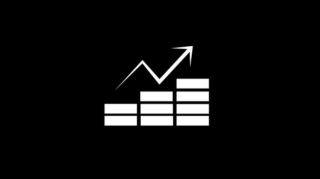 Wealth accumulation and investment stock video showing an animated white line graph rising sharply above growing stacks of coins, representing financial profit and economic growth.