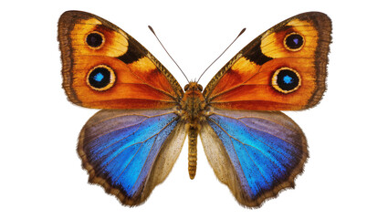 Orange and blue butterfly with eye spots on wings © Fried