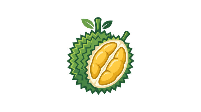 Delicious Durian Fruit Illustration with Leaves and Pulp