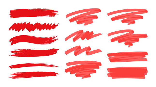 Red brush stroke underline and marker highlight collection