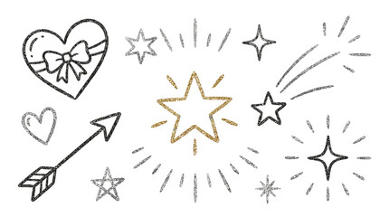 Obraz premium Hand drawn heart, stars and arrow doodle element set
