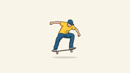 Fototapeta premium Young man skateboarding in mid-air with yellow shirt