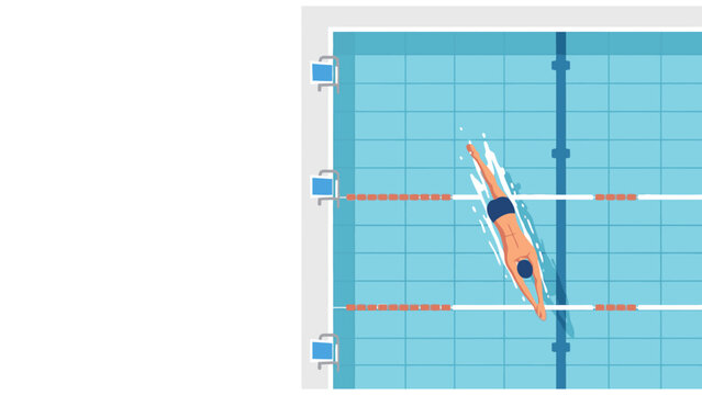 swimmer in motion swimming laps in indoor pool aerial view
