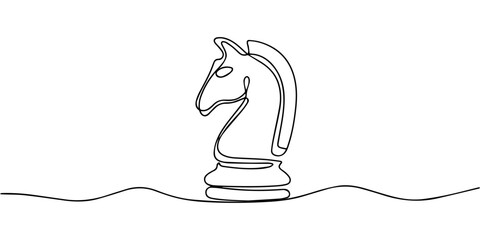 chess knight piece   continuous one line drawing, chess knight piece   continuous one line drawing, Continuous one line drawing of chess knight piece vector illustration. Editable outline © Line sA