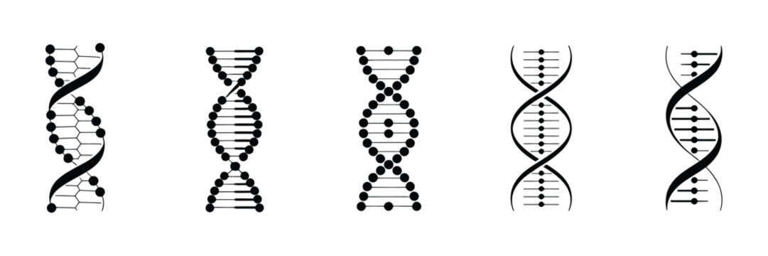 Genetic DNA Spiral Illustration, Set of Clean Minimal Double Helix Symbols Representing Molecular Biology and Genetic Science in Modern Vector Style, Ideal for Healthcare Applications, Laboratory Mate