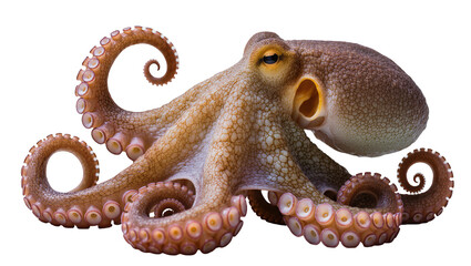 Brown octopus with curled tentacles and suckers © Fried