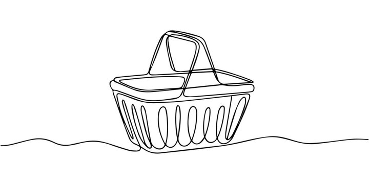 shopping basket continuous one line drawing, Minimalist continuous line drawing of a shopping basket with handles. Non editable stroke, Continuous one line drawing of a shopping basket icon for 