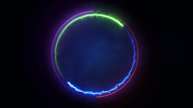 color glowing neon circle frame icon animation. Neon round frame
