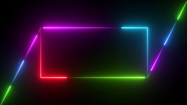 Glowing neon rectangle abstract technology background. Seamless looping animation