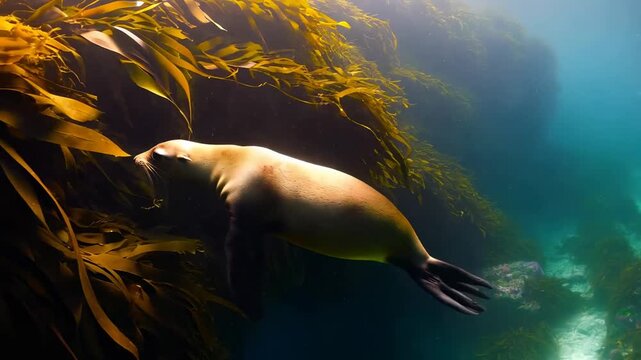 A sea lion swimming in the ocean.