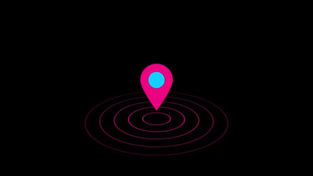 Map icon animation with radio waves in black background