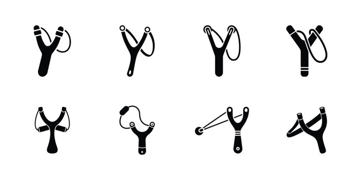 Slingshot silhouette collection, Vector catapult and hand slingshot graphics
