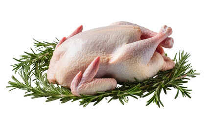 Raw whole chicken with fresh rosemary sprigs © Fried