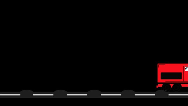 Simple flat illustration of a red truck driving on a road a minimalist graphic