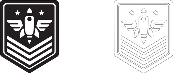 Space chevron vector icon, pilot rank emblem, space forces patch, military insignia, astronautics and aviation coat of arms. © PicMag