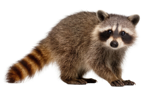 Raccoon with striped tail and black eye mask