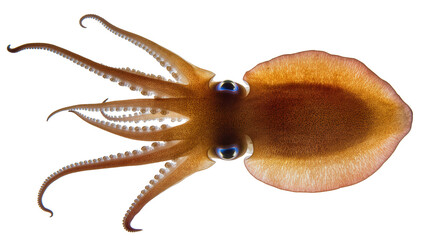 Obraz premium Brown squid with blue eyes and tentacles spread